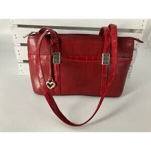 BRIGHTON SMALL RED SMOOTH LEATHER ANIMAL PRINT SHOULDR BAG